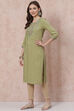 Olive Green LIVA Straight Kurta image number 0